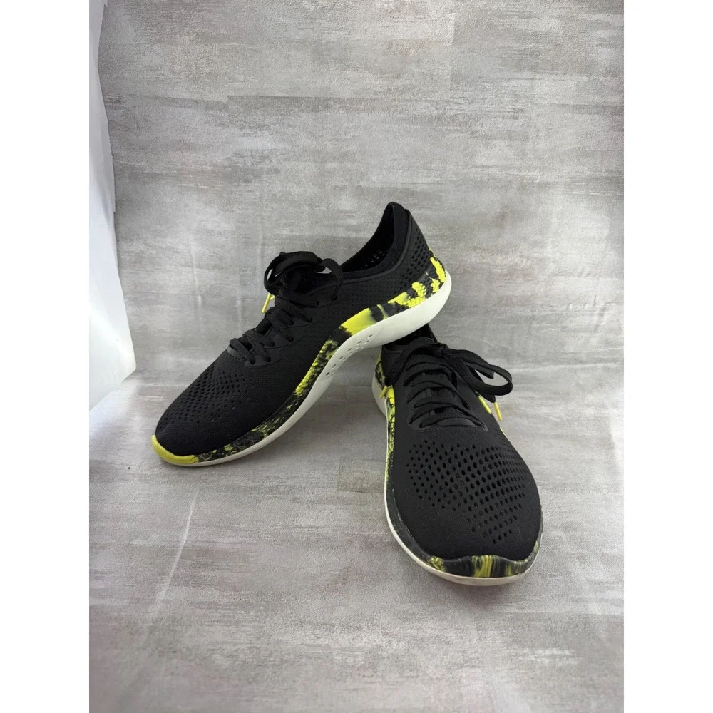 Crocs Literide 360 Pacer Men Sz 10 Black Citrus Yellow Marbled Sneakers 207633